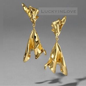 ALEXIS BITTAR • NEW Gold Ruffled Draped Liquid Metal
 Hinged Post Earrings